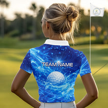 Load image into Gallery viewer, Personalized Womens Golf Polo Shirt Blue Water Splash Golf Ball Custom Name Golf Tops For Team NHN0221