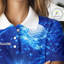 Load image into Gallery viewer, Personalized Womens Golf Polo Shirt Blue Water Splash Golf Ball Custom Name Golf Tops For Team NHN0221