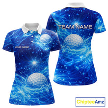 Load image into Gallery viewer, Personalized Womens Golf Polo Shirt Blue Water Splash Golf Ball Custom Name Golf Tops For Team NHN0221