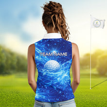 Load image into Gallery viewer, Womens Sleeveless Golf Polo Shirt Blue Water Splash Golf Ball Custom Name Golf Tops For Team NHN0221