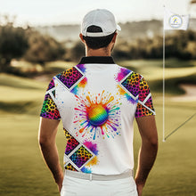 Load image into Gallery viewer, Rainbow Mens Golf Polo Shirt Leopard Print Pattern Custom Team Golf Tops For Men, Golf Gifts NHN0228