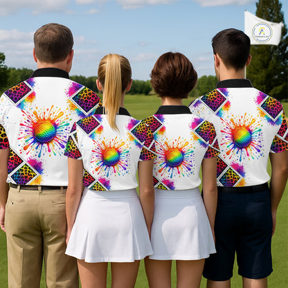 Rainbow Womens Golf Polo Shirt Leopard Print Pattern Custom Team Ladies Golf Top, Golf Gift NHN0228