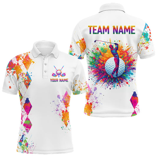 Watercolor Argyle Pattern Golf Polo Shirts Custom White Golf Clubs Golf Shirts For Men Golf Gifts NHN0006