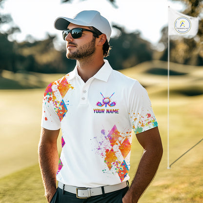 Watercolor Argyle Pattern Golf Polo Shirts Custom White Golf Clubs Golf Shirts For Men Golf Gifts NHN0006