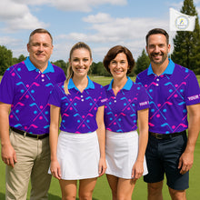 Load image into Gallery viewer, Mens Golf Polo Shirts Blue Purple Pink Custom Golf Balls And Golf Clubs Pattern, Team Golf Shirt NHN0105