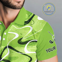 Load image into Gallery viewer, Green And White Mens Golf Polo Shirts Custom Green Camo Golf Tops For Men, Personalized Golf Gifts NHN0111