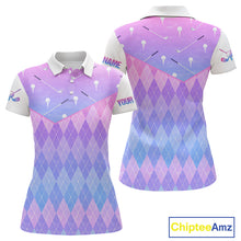 Load image into Gallery viewer, Argyle Golf Polo Shirt For Women Custom Pink &amp; Purple Golf Clubs Plaid Team Golf Top, Golf Gifts NHN0114