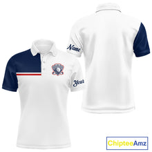 Load image into Gallery viewer, Blue And White Golf Polo Shirt, Custom Name Mens Golf Polo Shirts, Personalized Golf Gifts NHN0117