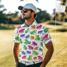Load image into Gallery viewer, Funny Colorful Frog Pattern Mens Golf Polo Shirts Custom Watercolor Golf Attire For Men, Golf Gifts NHN0134