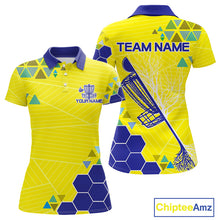Load image into Gallery viewer, Blue And Yellow Hexagon Pattern Womens Disc Golf Polo Shirts Custom Team Disc Golf Jersey NHN0031