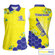 Load image into Gallery viewer, Blue And Yellow Hexagon Pattern Womens Disc Golf Polo Shirts Custom Team Disc Golf Jerseys NHN0031