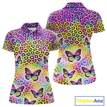 Load image into Gallery viewer, Womens Golf Polo Shirt Colorful Rainbow Leopard Print Custom Butterfly Team Ladies Golf Tops NHN0180