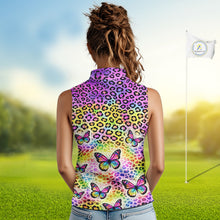 Load image into Gallery viewer, Womens Sleeveless Golf Polo Shirt Colorful Rainbow Leopard Print Custom Butterfly Team Golf Tops NHN0180