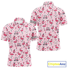 Load image into Gallery viewer, Funny Pink Flamingo Pattern Mens Golf Polo Shirt Custom Name Hawaiian Flamingo Golf Shirts NHN0191