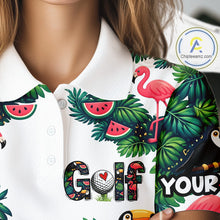 Load image into Gallery viewer, Funny Womens Golf Polo Shirt Custom Floral Tropical Pattern Flamingo Golf Shirts For Ladies NHN0193