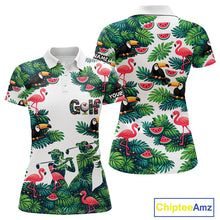 Load image into Gallery viewer, Funny Womens Golf Polo Shirt Custom Floral Tropical Pattern Flamingo Golf Shirts For Ladies NHN0193