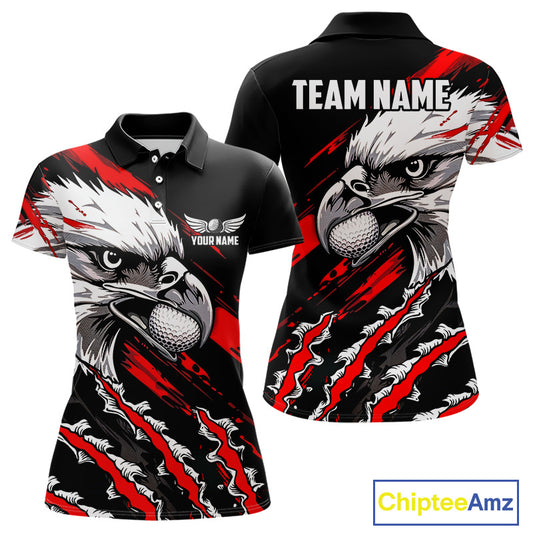 Womens Golf Polo Shirts Custom Red & Black Grunge Pattern Eagle Golf Shirts For Men, Golf Apparel NHN0062