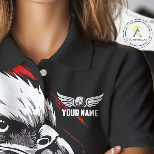 Womens Golf Polo Shirts Custom Red & Black Grunge Pattern Eagle Golf Shirts For Men, Golf Apparel NHN0062