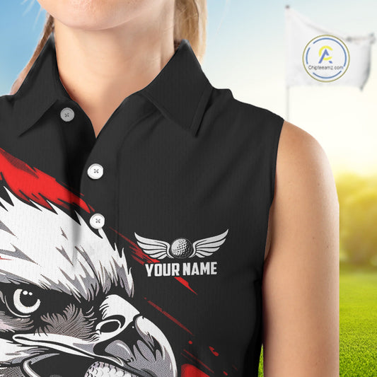 Womens Sleeveless Golf Polo Shirts Custom Red & Black Grunge Pattern Eagle Golf Shirts For Men, Golf Apparel NHN0062