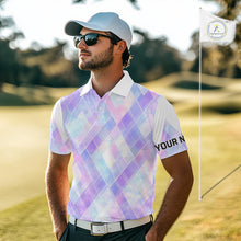 Load image into Gallery viewer, Violet And Blue Square Pattern Mens Golf Polo Shirt Custom Name Golf Tops For Men NHN0203