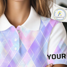 Load image into Gallery viewer, Violet And Blue Square Pattern Womens Golf Polo Shirt Custom Name Golf Tops For Ladies NHN0203