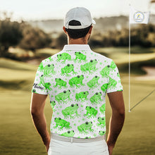Load image into Gallery viewer, Funny Green Frog Pattern Mens Golf Polo Shirts Custom Golf Attire For Men, Golfer Gift NHN0134