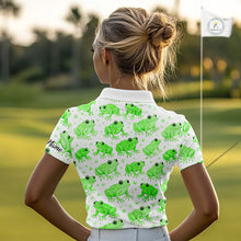 Load image into Gallery viewer, Funny Green Frog Pattern Womens Golf Polo Shirts Custom Golf Attire For Ladies , Golfer Gifts NHN0134