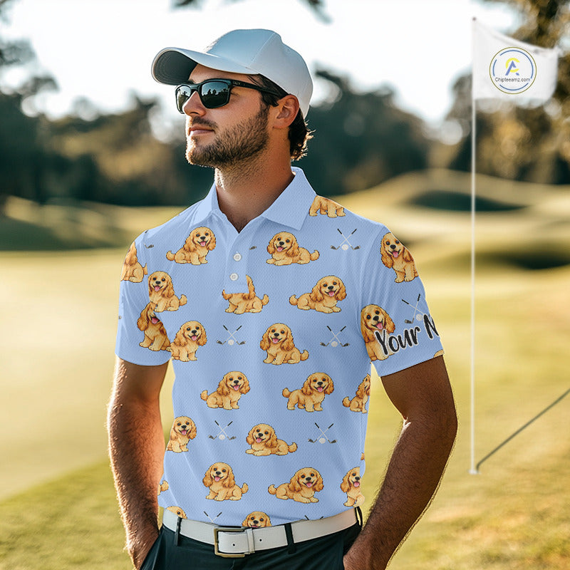 Funny Cocker Spaniel Mens Golf Polo Shirt Custom Blue Pattern Team Mens Golf Tops, Dog Lover Gift Nhn0210