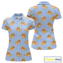 Load image into Gallery viewer, Funny Cocker Spaniel Womens Golf Polo Shirt Custom Blue Pattern Team Ladies Golf Tops, Dog Lover Gift Nhn0210