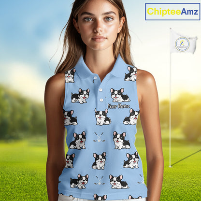 Womens Sleeveless Golf Polo Shirt Custom Funny French Bulldog Team Ladies Golf Tops, Dog Lover Gift NHN0212