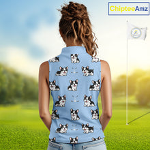 Load image into Gallery viewer, Womens Sleeveless Golf Polo Shirt Custom Funny French Bulldog Team Ladies Golf Tops, Dog Lover Gift NHN0212