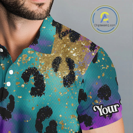 Leopard Mens Golf Polo Shirt Custom Colorful Neon Rainbow Leopard Pattern Team Golf Tops, Golf Gifts NHN0217