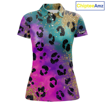 Leopard Womens Golf Polo Shirt Custom Colorful Neon Rainbow Leopard Pattern Team Golf Top, Golf Gifts NHN0217