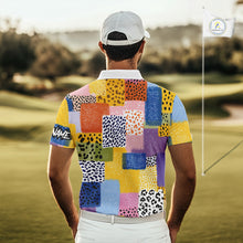 Load image into Gallery viewer, Funny Plaid Mens Golf Polo Shirt Custom Colorful Leopard Square Pattern Team Golf Tops, Golf Gifts NHN0218