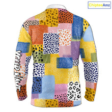 Load image into Gallery viewer, Funny Plaid Long Sleeve Golf Polo Shirt Custom Colorful Leopard Square Pattern Team Golf Top, Golf Gift NHN0218