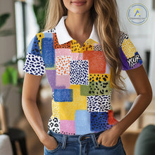 Load image into Gallery viewer, Funny Plaid Womens Golf Polo Shirt Custom Colorful Leopard Square Pattern Team Golf Tops, Golf Gifts NHN0218