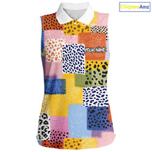 Load image into Gallery viewer, Funny Plaid Womens Sleeveless Golf Polo Shirt Custom Colorful Leopard Square Pattern Team Golf Top NHN0218