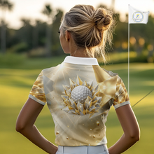 Load image into Gallery viewer, Womens Golf Polo Shirt Custom Gold Diamond Crystal Golf Ball Custom Name Golf Shirts For Team NHN0220