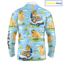 Load image into Gallery viewer, Long Sleeve Golf Polo Shirt Custom Funny Golden Retriever Blue Pattern Team Golf Tops, Dog Lover Gift NHN0225