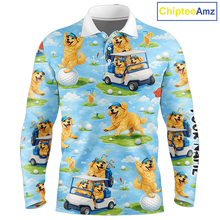 Load image into Gallery viewer, Long Sleeve Golf Polo Shirt Custom Funny Golden Retriever Blue Pattern Team Golf Tops, Dog Lover Gift NHN0225