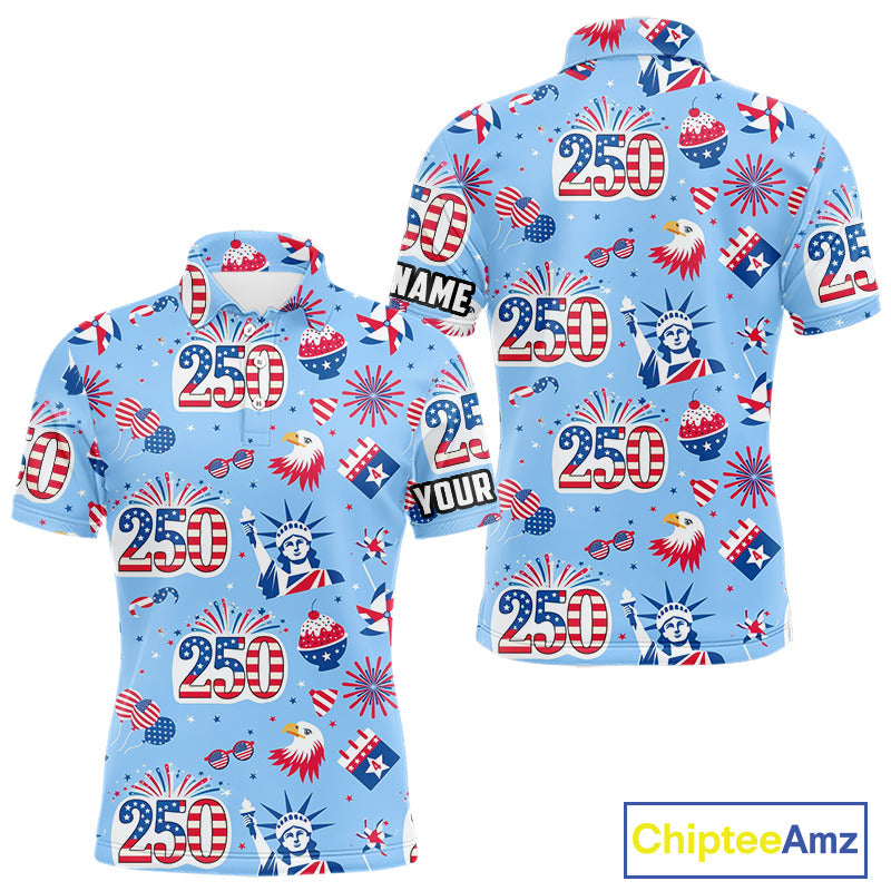 America 250th Anniversary Golf Polo Shirt For Men, Patriotic USA Golf Shirts, Independence Golf Gift NHN0232