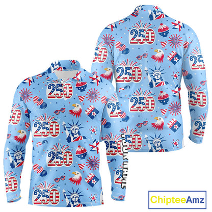 America 250th Anniversary Long Sleeve Golf Polo Shirt For Men, Patriotic USA Golf Shirts, Golf Gift NHN0232