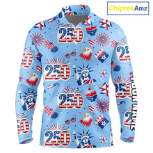 Load image into Gallery viewer, America 250th Anniversary Long Sleeve Golf Polo Shirt For Men, Patriotic USA Golf Shirts, Golf Gift NHN0232