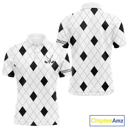 Argyle Mens Golf Polo Shirt Custom Name, Personalized Plaid Golf Shirts For Men NHN0120