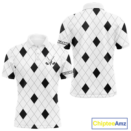 Argyle Mens Golf Polo Shirt Custom Name, Personalized Plaid Golf Shirts For Men NHN0120
