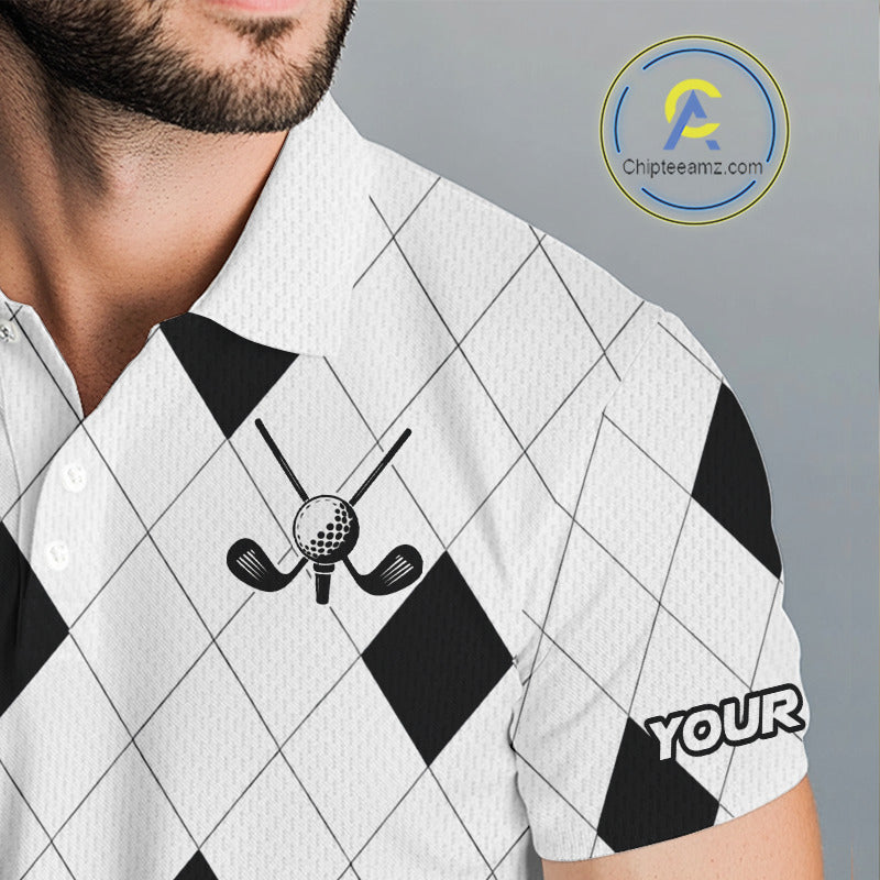 Argyle Mens Golf Polo Shirt Custom Name, Personalized Plaid Golf Shirts For Men NHN0120