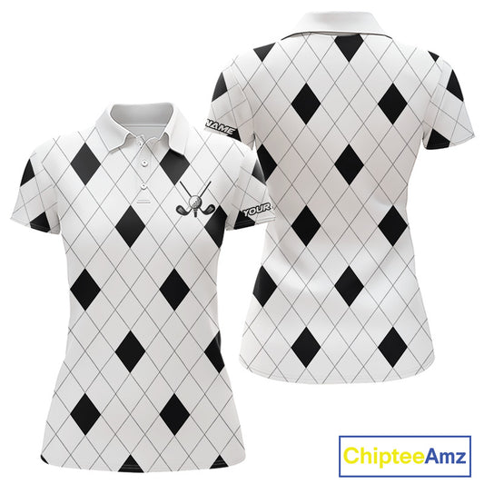 Argyle Women Golf Polo Shirt Custom Name, Personalized Plaid Golf Shirts For Ladies NHN0120