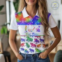 Load image into Gallery viewer, Funny Tie Dye Frog Pattern Womens Golf Polo Shirts Custom Watercolor Golf Attire For Ladie, Golf Gifts NHN0135