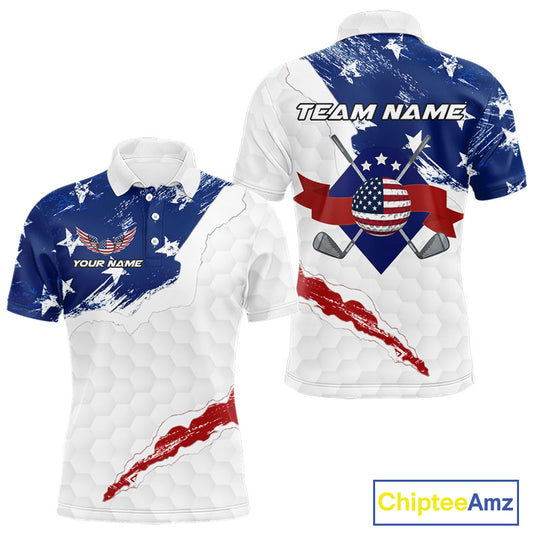 American Flag Mens Golf Polo Shirts Custom Patriotic Team Golf Shirts For Men Golf Gifts NHN0008