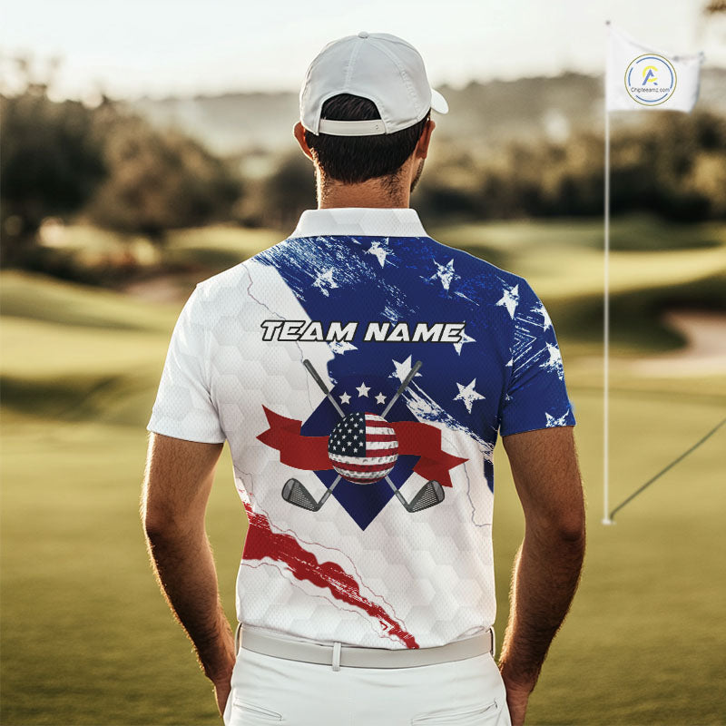 American Flag Mens Golf Polo Shirts Custom Patriotic Team Golf Shirts For Men Golf Gifts NHN0008